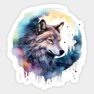 Watercolor wolf in forest Sticker